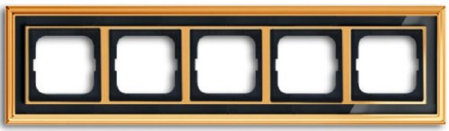 Рамка универсальная ABB Династия 5-м. полированная латунь/стекло черное картинка